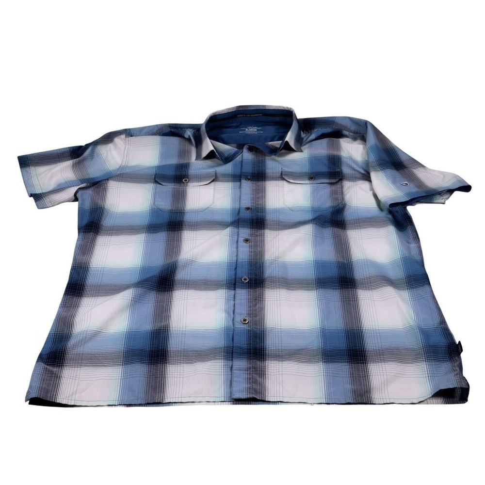 KÜHL Shirt Mens XL Blue‎ Plaid Button Up Short Sleeve Collared Polyester